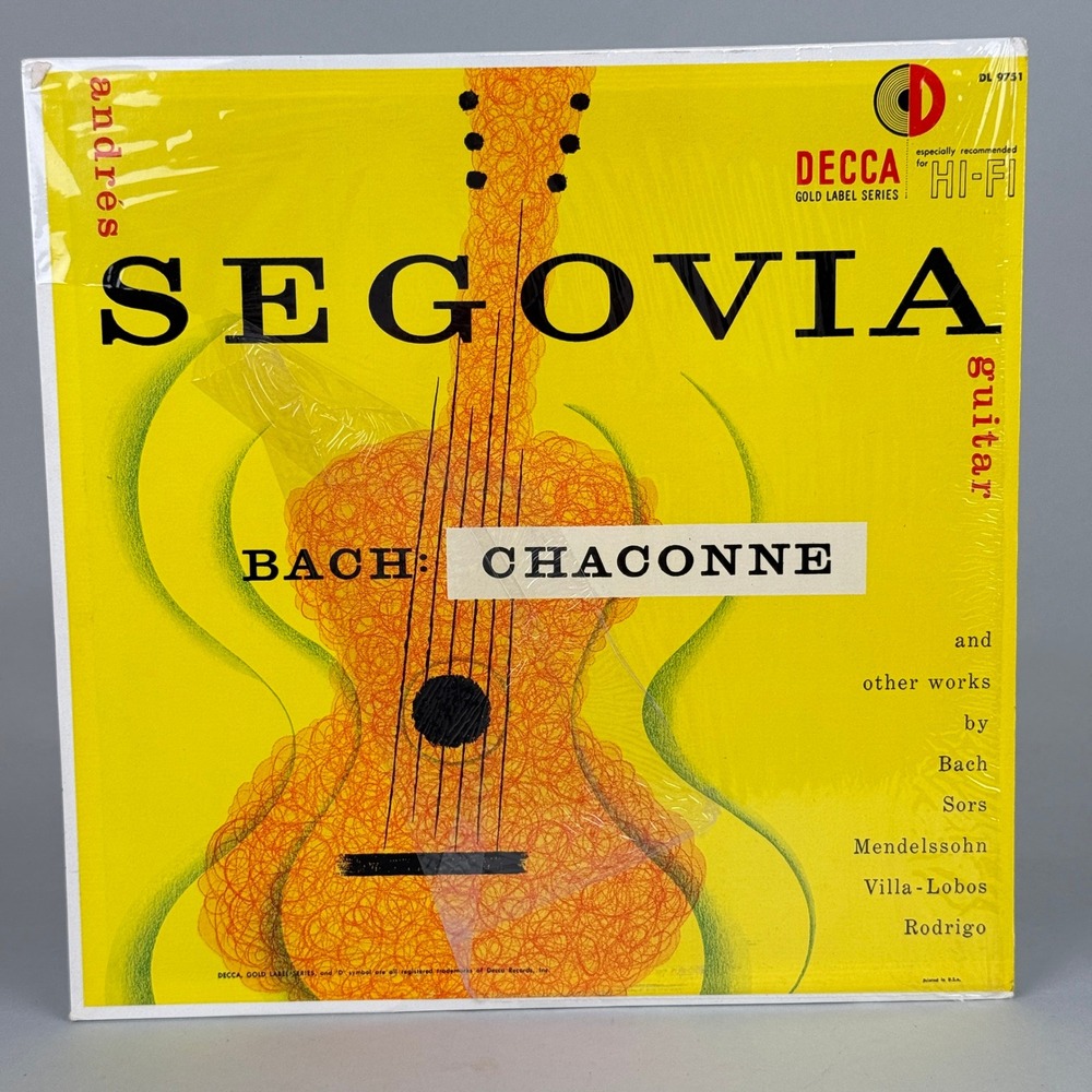 Decca Andres Segovia Bach Chaconne Vinyl LP 12"Gold Label DL 9751 - NEAR MINT